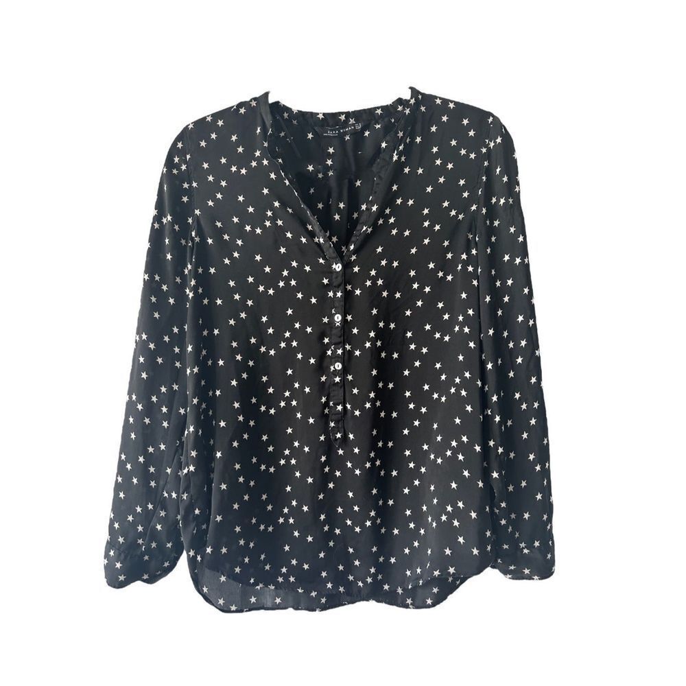 Zara Women’s Stars Long Sleeve Blouse White‎ & Black Size Medium